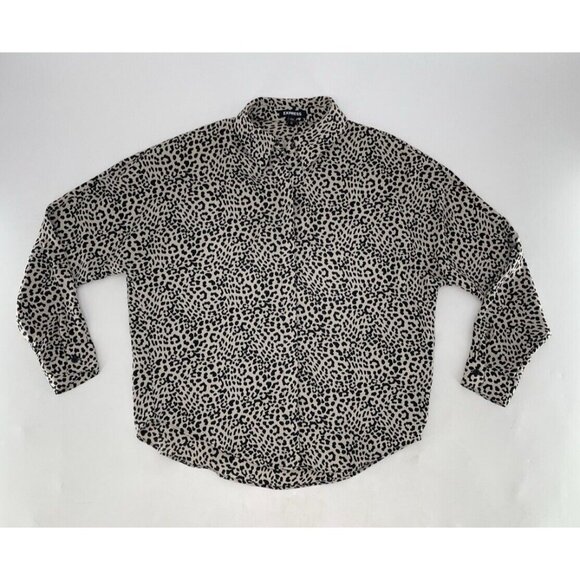 Express Women’s Button Front Cheetah Print Dolman Sleeve Blouse Size XS Boho Ofc - Picture 3 of 11